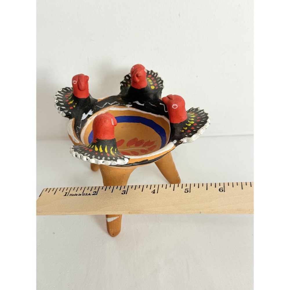 Multicolor Painted Turkey Tripod Copelero Cup Figurine Mexican Pottery - Picture 12 of 12